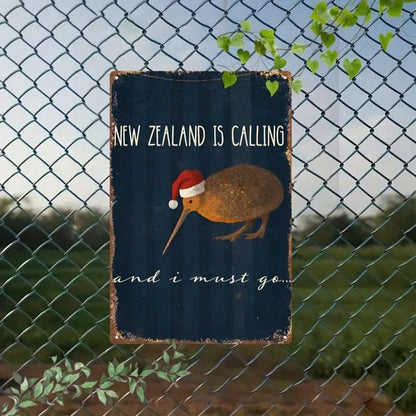 New Zealand Kiwi Metal Sign With Christmas Hat, Vintage 2D Flat Plaque Wall Art - view 3