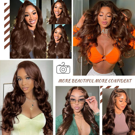 13x4 Lace Frontal Human Hair Wig Brown Body Wave Density - view 2