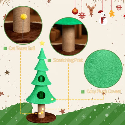 59in Large Tall Christmas Tree Cat Tower With 2 Cat Condos & Scratching Post