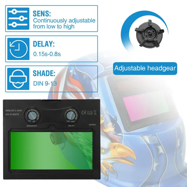 Welding Helmet Solar Powered Auto Darkening Hood With Adjustable Wide Shade Range 9-13 - view 3