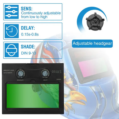 Welding Helmet Solar Powered Auto Darkening Hood With Adjustable Wide Shade Range 9-13 - view 3