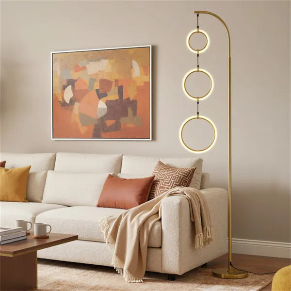 3-Circle LED Floor Lamp, Gold Standing Lamp With Adjustable Brightness & 3 Color Temperatures - view 3