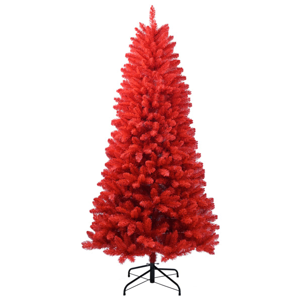 Artificial 7ft Red Christmas Tree With 1066 PVC Branch Tips, Hinged Premium & Foldable Base For Indoor Holiday