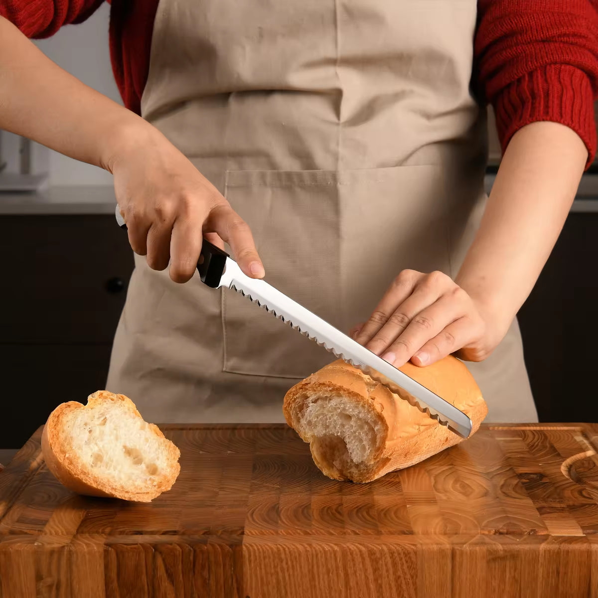 10-Inch Luxury Mirror Polished Carbon Steel Kitchen Bread Knife With Wooden Handle - view 5