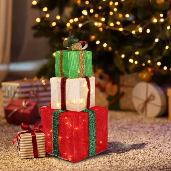 Box ABS Plastic Frame LED60 Light Warm White Light Three-Piece Set Onion Cloth Christmas Gift Box - view 10