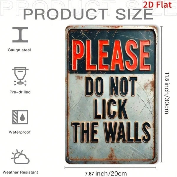 1pc "Please Do Not Lick The Walls" Funny Metal Sign, Vintage Distressed Iron Wall Art - view 5