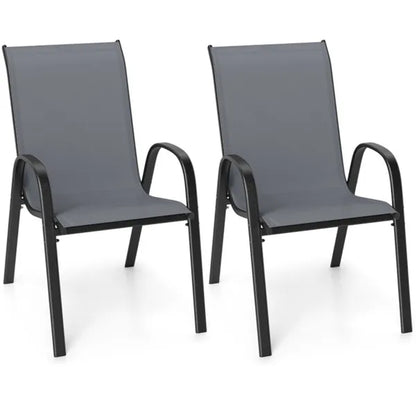 Gray 2 Pack Stackable Patio Dining Chairs, Ergonomic Steel Frame Breathable Fabric Outdoor Chairs 330 LBS Capacity
