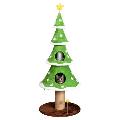 59in Large Tall Christmas Tree Cat Tower with 2 Cat Condos & Scratching Post - view 6