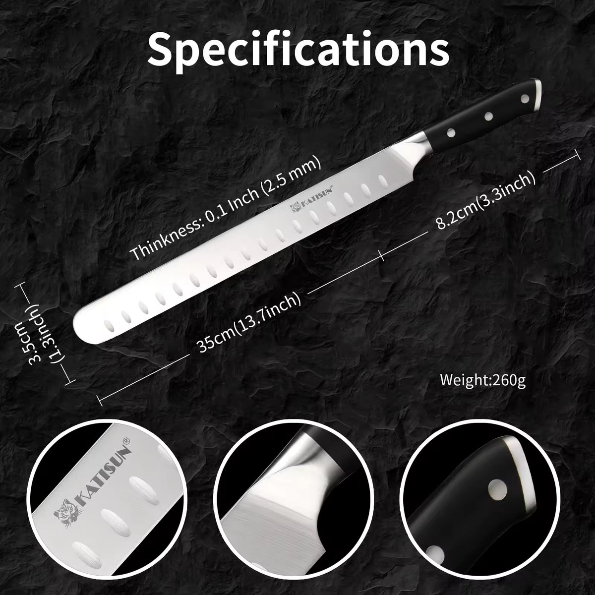 10-inch Carbon Steel Chef Knife For Beef, Turkey, And Ham, With Triple Rivet Handle - view 3
