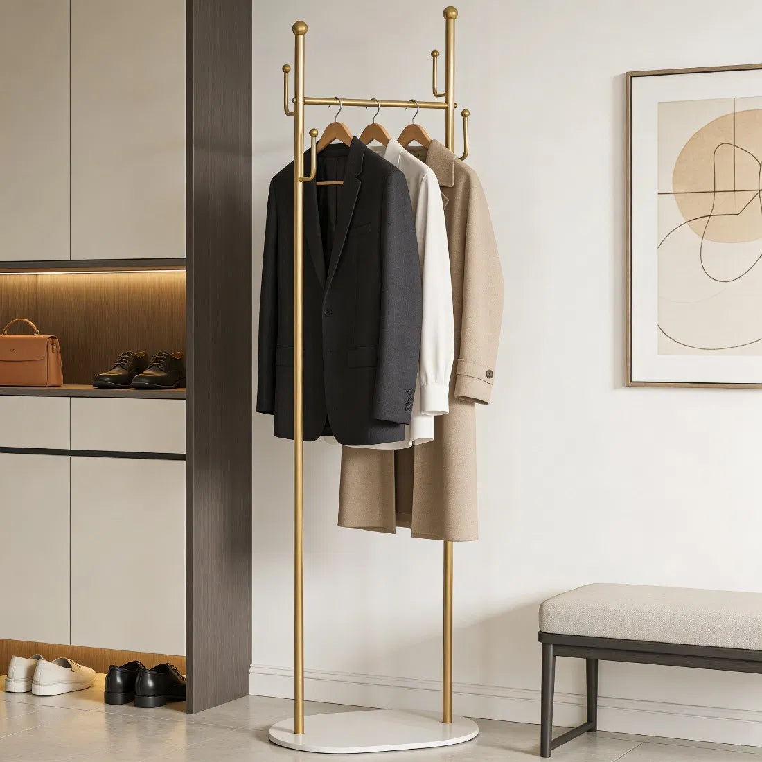 Clothing Rack, Golden Metal Freestanding Heavy Duty Clothes Rack with Marble Base - view 5