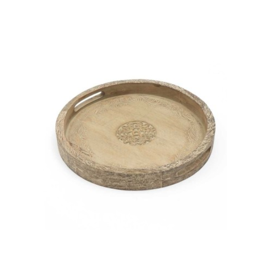 Round Mango Wood Serving Tray Rustic Brown Design For Stylish Entertaining - view 2