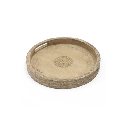 Round Mango Wood Serving Tray Rustic Brown Design For Stylish Entertaining - view 2