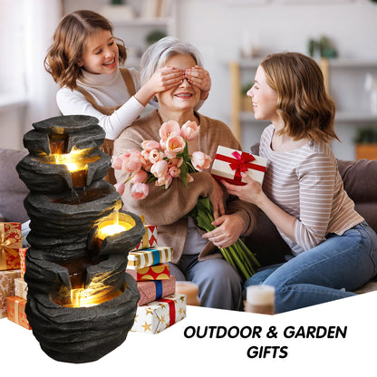 Outdoor Waterfall Fountain With Lights Stacked Rock Cascading Water Feature Resin Garden Decor For Patio Yard Porch - view 8