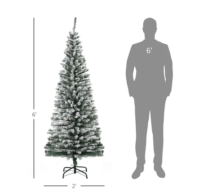 HOMCOM 6ft Artificial Snow Flocked Christmas Tree With Foldable Steel Stand Home Indoor Decoration Green - view 3