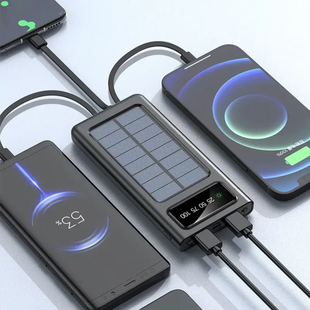 Power bank solar con cables integrados