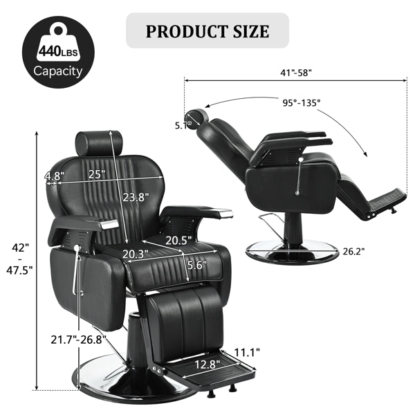 Heavy Duty Reclining Barber Chair,All Purpose Hydraulic Recline Barber Chair Salon Beauty Styling Chair360° - view 3