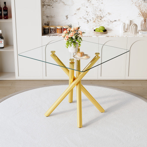 Modern Gold Bar Table With Tempered Glass Top, Sturdy Cross Metal Legs Pub Table For Home Bar, Kitchen Island - view 3