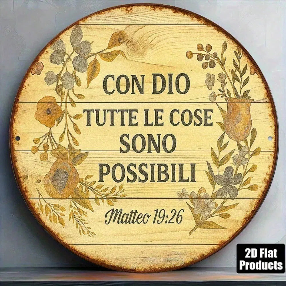 1pc Vintage Italian Phrase "With God Everything Is Possible" Round Aluminum Wall Plaque - view 6