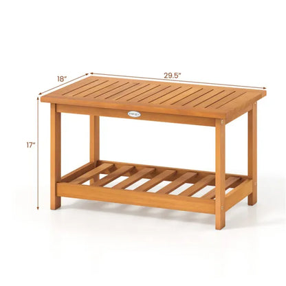 Sturdy Slatted Outdoor Coffee Table With Lower Shelf, Indoor Outdoor Multi-Purpose Center Table - view 4