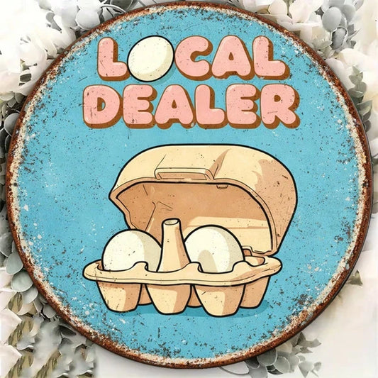 1pc 8x8in Vintage Fresh Eggs Farm Sign, Vintage Fresh Eggs Farm Sign, Eggs Farm Sign, 2D Flat Round Metal Plaque