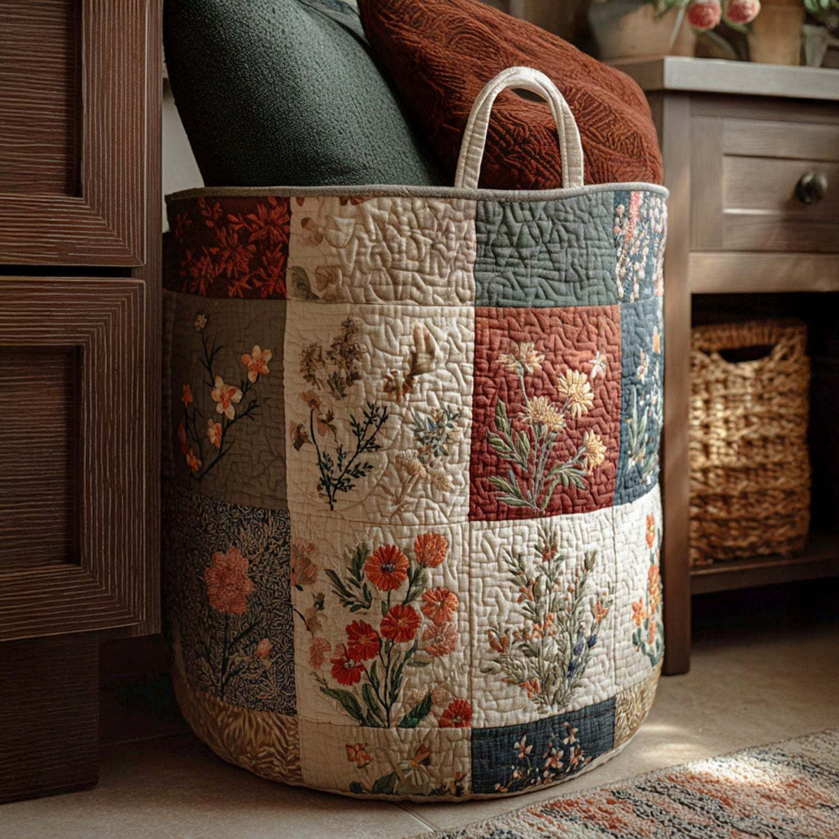 Quilted Embroidery Laundry Basket Storage Box Laundry Hamper - view 6
