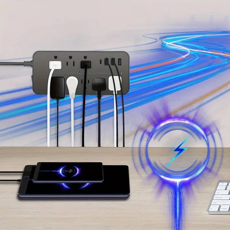 Regleta con protector de picos — 8 tomas + USB