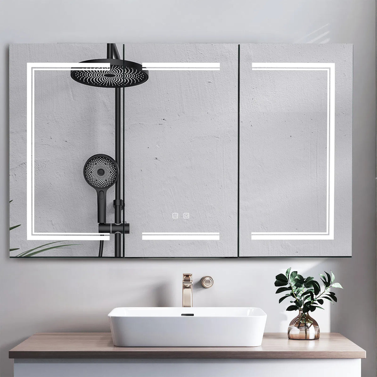 LED Bathroom Wall Cabinet, 3 Door Bathroom Mirror Cabinet, white