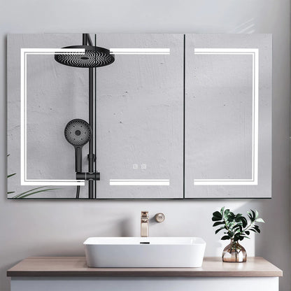 LED Bathroom Wall Cabinet, 3 Door Bathroom Mirror Cabinet, white