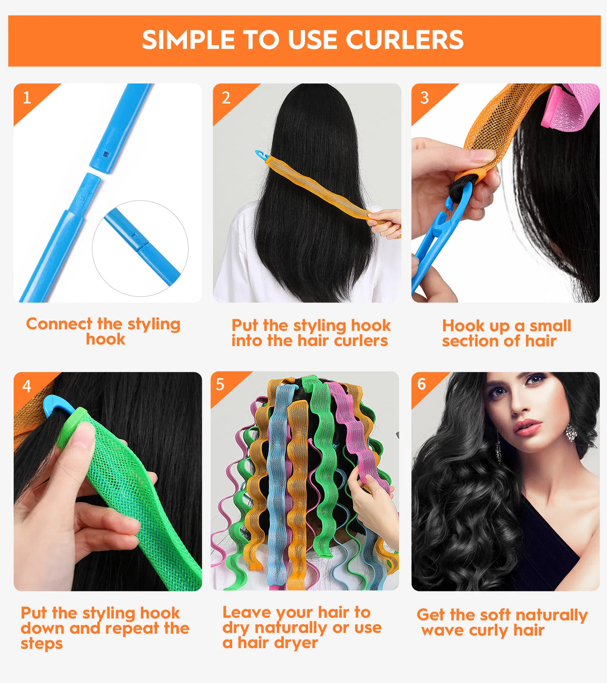 30 Pcs Heatless Hair Curlers Wave Curls Styling Kit With 2 Pcs Styling Hooks - view 4