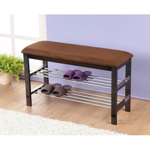 Wood Shoe Bench With Chocolate Microfiber Seat, Espresso - view 3