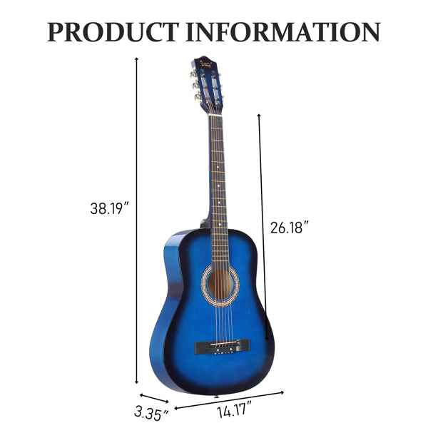 Blue 38-inch Round Acoustic Guitar With Picks, Strings, Capo, Case, Tuner, And Strap - view 4