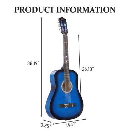 Blue 38-inch Round Acoustic Guitar With Picks, Strings, Capo, Case, Tuner, And Strap - view 4
