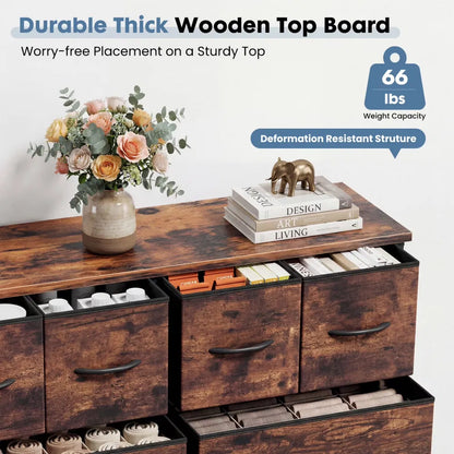 10-Drawer Fabric Dresser, LargeStorageTower for Bedroom, Closet, Living Room, Rustic Brown - view 6