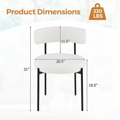 2 PCS White Sherpa Upholstered Dining Chair, Ergonomic Curved Backrest & Wide Round Seat - view 3