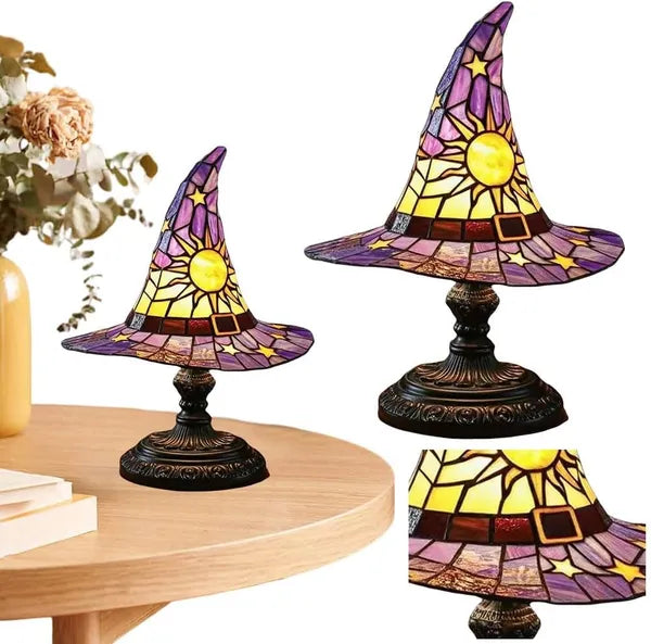 Handmade Gothic Witch Hat Night Light –Witch Hat Lamp Stained Glass LED Lamp, Spooky Halloween Decor - view 3