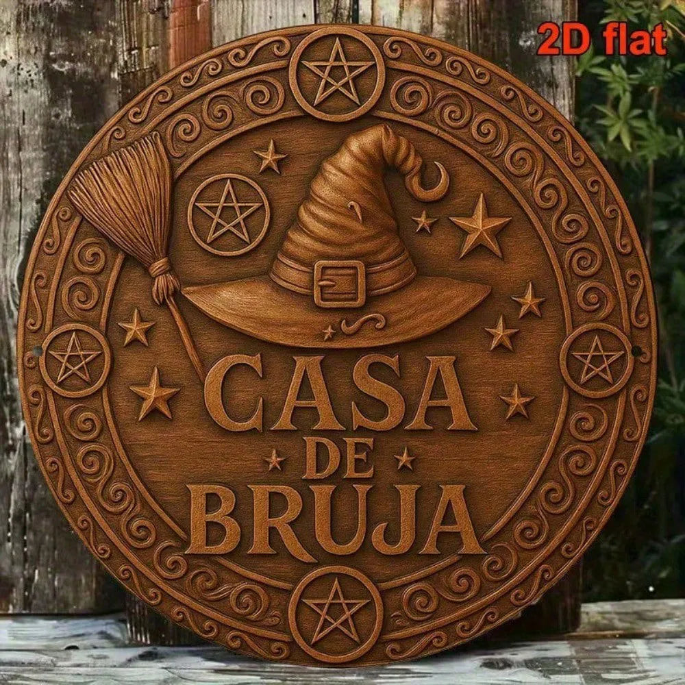 Vintage Witch House Aluminum Sign 8x8 Inch Round Metal Plaque, 2D Flat French Wall Decor For Living Room Study Dining - view 6