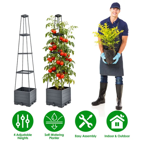 2Pack Raised Garden Bed Boxes With Trellis 56" Tomato Self-Watering Planter Box Indoor Outdoor With 4 Adjustable
