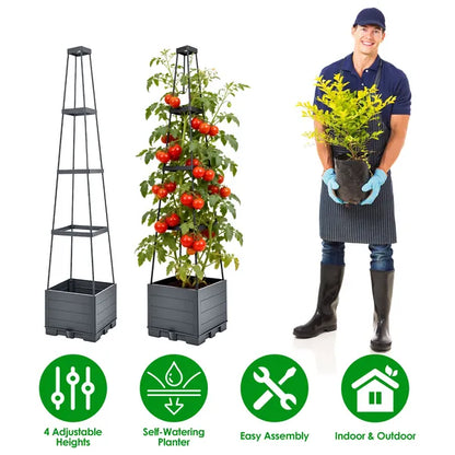 2Pack Raised Garden Bed Boxes With Trellis 56" Tomato Self-Watering Planter Box Indoor Outdoor With 4 Adjustable