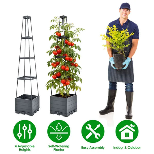 2Pack Raised Garden Bed Boxes With Trellis 56" Tomato Self-Watering Planter Box Indoor Outdoor With 4 Adjustable