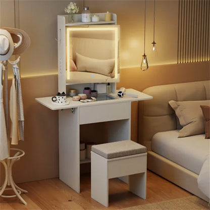 Vanity Table With LED Lighted Mirror, 2 Drop Leaf Extension & Built-in Charging Station-White - view 3