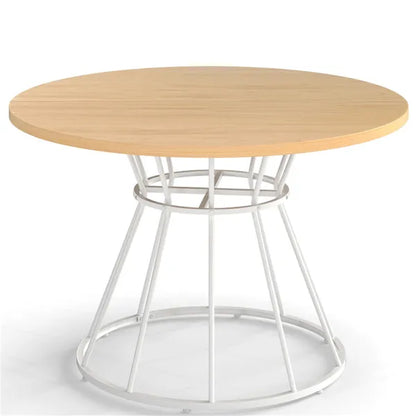 Natural 47" Round Dining Table, Family-Sized For 4-6 People, Hourglass Metal Base & Curved Tabletop - view 2
