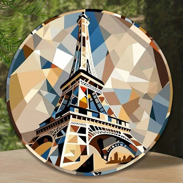 Vintage Eiffel Tower Metal Sign 7.87x7.87 Inch, Geometric Round Decorative Wall Art For Home Cafe Garage - view 4