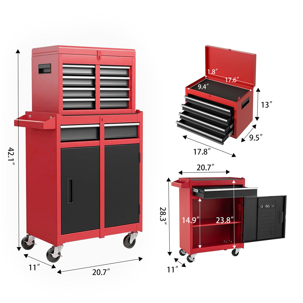 Tool Chest, 5-Drawer Rolling Tool Storage Cabinet With Detachable Top Tool Box, Liner, Universal Lockable Wheels - view 6