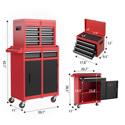 Tool Chest, 5-Drawer Rolling Tool Storage Cabinet With Detachable Top Tool Box, Liner, Universal Lockable Wheels - view 6