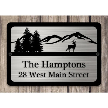 Custom Metal House Address Sign Deer Mountain Artwork Yard Number Plaque
