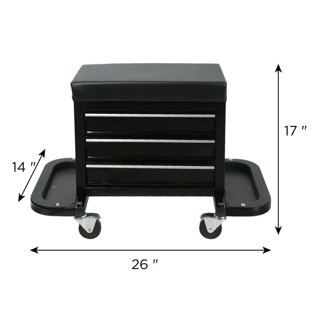 3-Drawer Tool Chest Rolling Mechanic Seat With Tool Trays,350lbs Max Weight Capacity,Black - view 7
