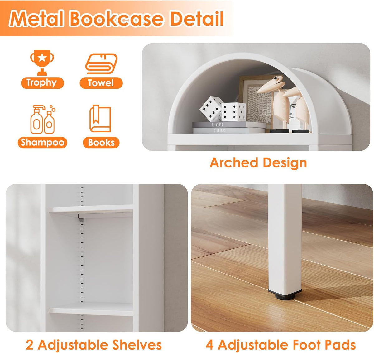 Aobabo Arch Display Bookcase With 2 Adjustable Shelves, Kitchen Pantry Storage Bookshelf For Dining Room, Home, Office - view 6