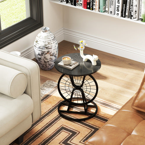 2 Piece Vintage Industrial Wheel Design Side Table - view 4