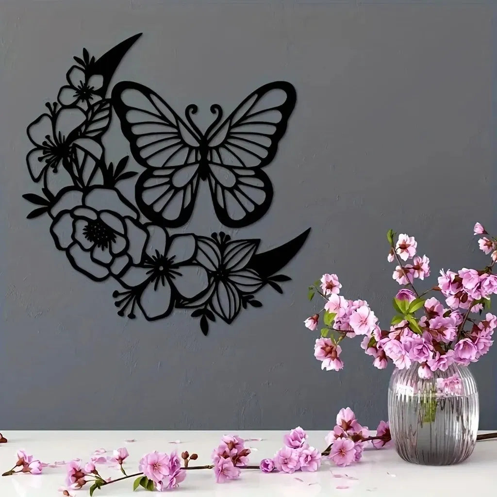 Moon Phase Butterfly iron Wall Art Bohemian Hanging Decor Indoor Outdoor Waterproof Sculpture Gift - view 4