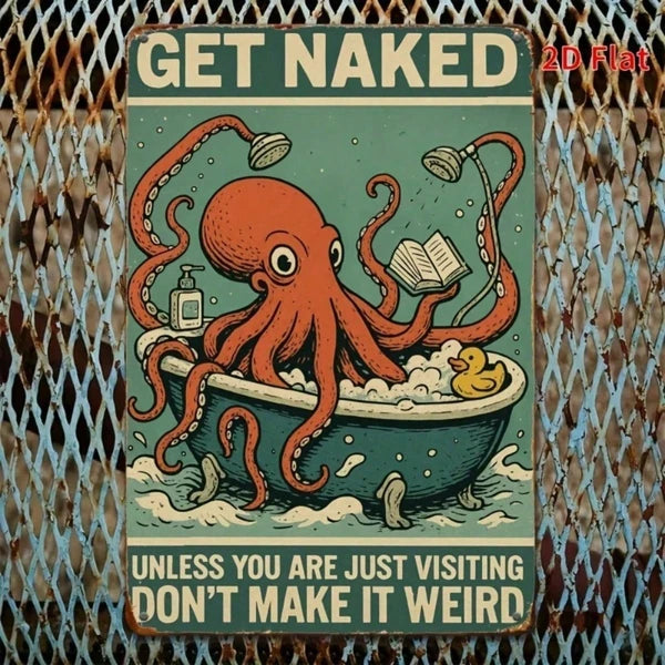 Vintage Octopus Bathtub Metal Sign 8x12 Inch, Rustic 2D Flat Iron Wall Art - view 3